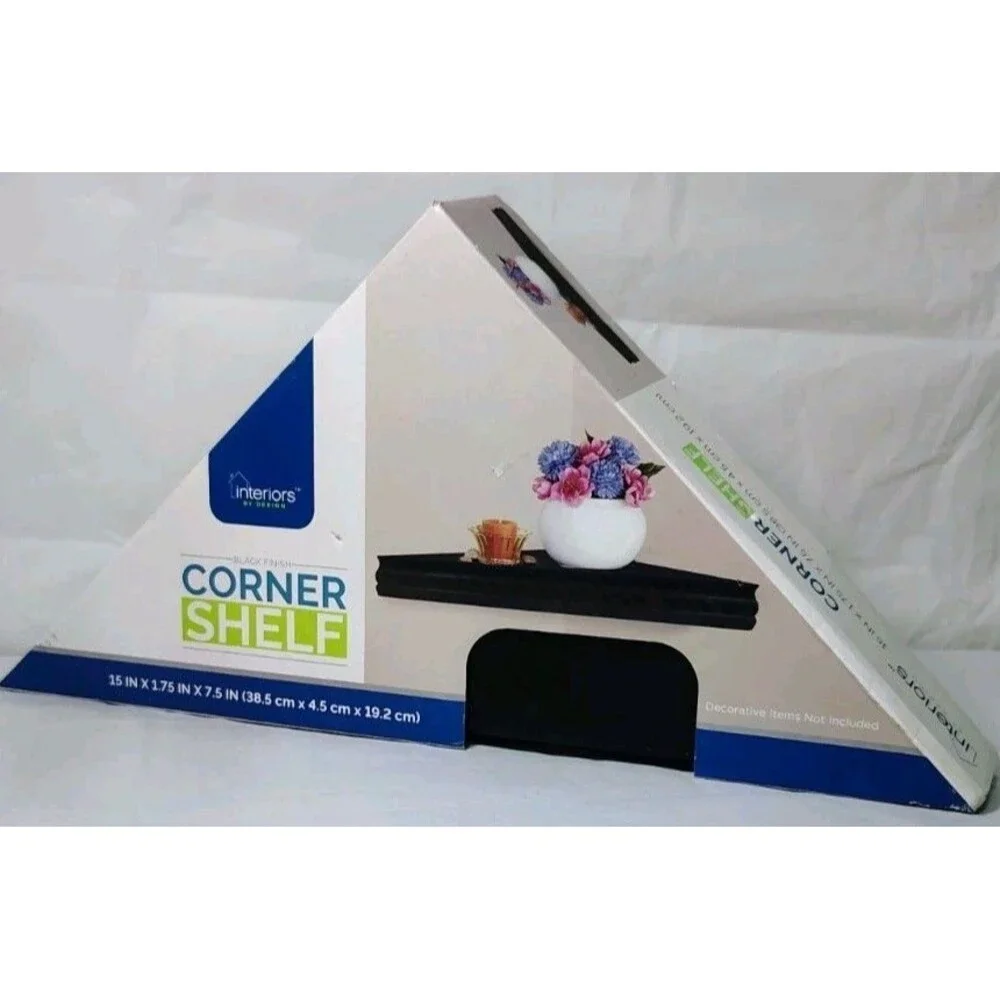 NEW Interiors By Design Black Corner Shelves 15in x 1.75in x 7.5in Plastic